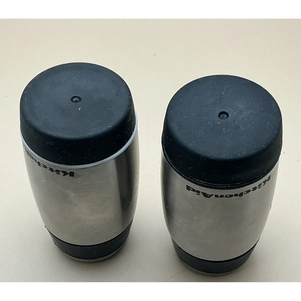 KitchenAid Stainless‎ Steel Salt & Pepper Shakers Set Soft Grip Brushed Silver
